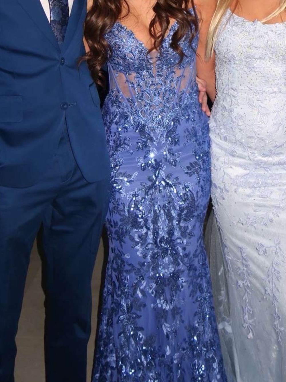 ellie wilde Lavender Blue Sequined Lace Prom Gown
